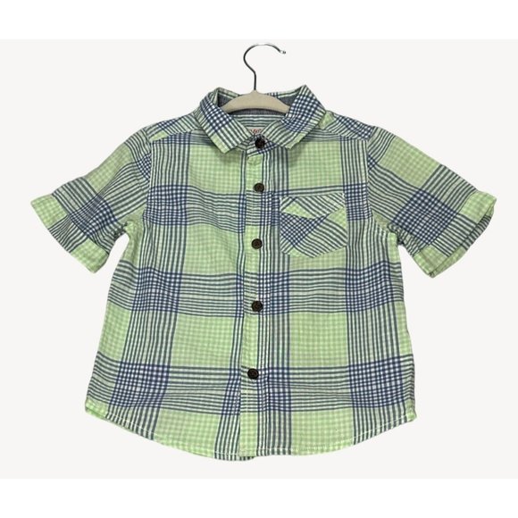 Cat & Jack Shirt Toddler Boy 3T Plaid Button Down Green Blue Collar Spring Top - Picture 1 of 8